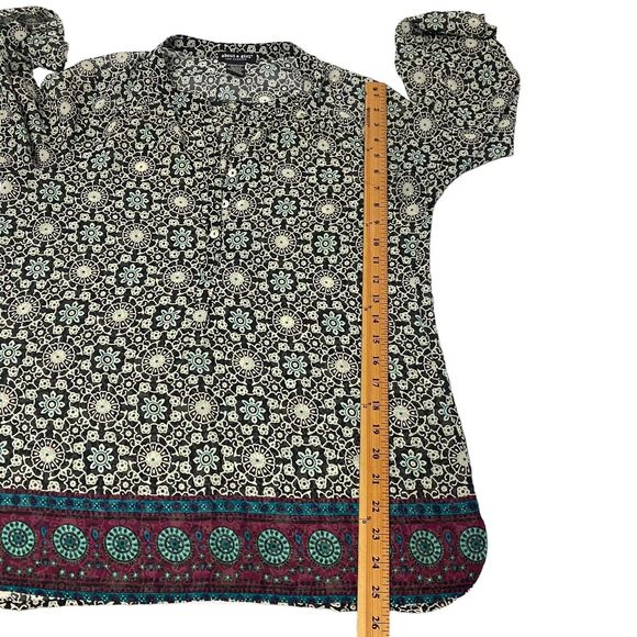 About A Girl Los Angeles Womens Large Sheer Floral MOP Button Multi Blue Blouse - Picture 6 of 10